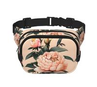 Peach Peony Print print Fanny Pack Purse with Adjustable Strap Square Double Layer Waist Bag Belt Unisex Everywhere