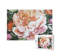 Peach Peony Printed 300 Pieces Jigsaw Puzzle with Storage Box, Wooden Puzzle for Adults and Kids, Family Fun Decorative Game, 40x28 CM