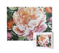 Peach Peony Printed 500 Pieces Jigsaw Puzzle with Storage Box, Wooden Puzzle for Adults and Kids, Family Fun Decorative Game, 52x38 CM