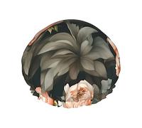 Peach Peony Reusable Shower Cap,Double Layer Water Shower Non Wetting Hair Cap,Large Size For All Hair Lengths
