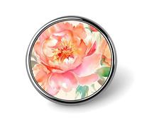 Peach Peony Round Badge Personalized Metal Lapel Pin Badges Fit Clothing Bags Hat Humorous Printed Brooch Badge Party Decorations Accessories for Men Women