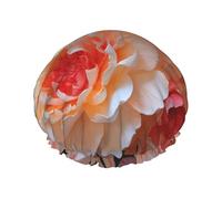 Peach Peony Shower Cap for Women Double Layers Thick Hair Caps Reusable Waterproof Bath Caps with Elastic Band Hair Hat Washable Shower Hat for Men Women Spa Salon
