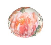Peach Peony Shower Cap Reusable Elastic Bath Caps Waterproof Bath Hair Hat for Women Men Spa Salon Large Shower Bonnet Double Layer Bathing Hair Cap for Long Hair, Braids