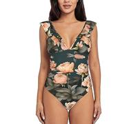 Peach Peony Women's A Piece Swimsuit with Lotus Leaf Shoulder Strap,Perfect for Beach Party,Hawaii Trip