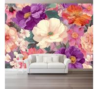 Peach Photo Wallpaper, French Country Vintage Flowers Print Wall Mural, 3D Wall Mural Decoration Poster Design, Canvas Material for Living Room Bedroom Nursery Action 250 x 175 cm (W x H)