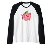 Peach Pig Cute Fruit Farm Animal Pun Art | Fun Sweet Orchard Raglan Baseball Tee