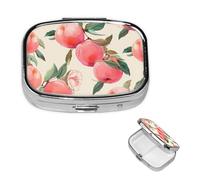 Peach Pill Box 2 Compartment Medicine Pill Organizer Square Pill Case for Purse & Pocket Travel Pillbox Portable Metal Medicine Vitamin Fish Oil Organizer Unique Gift