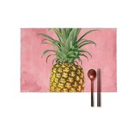 Peach Pineapple Pattern Placemats Set of 4-18 X 12 Inch Canvas Table Mats for Dining Table, Washable & Heat Resistant Place Mats for Kitchen, Office, Party Wedding Decor