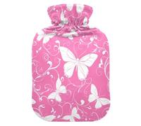Peach Plants Butterfly White Silhouette hot Waterbottle with Soft Cover, 1L hot Compress for ( Scenario), Sore Muscle, bolsas para agua Caliente