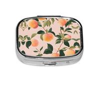 Peach Print Pill Box 2 Compartment Medicine Pill Case,Portable for Pocket Or Purse Pill Box Decorative Metal Medicine Organizer