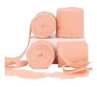 Peach Puff Chiffon Silk Ribbon - 4 Rolls, 1-1/2 Inch Wide, 21 Yards Long, Frayed Edge, Handmade Fringe, Perfect for Crafts, Weddings & Home Decor
