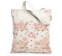 Peach Pumpkins Autumn Coffee Pattern Fall Canvas Tote Bag 13x15 Inch | Cozy autumn aesthetic, Fanciful watercolor print, Seasonal harvest theme, Versatile everyday carry