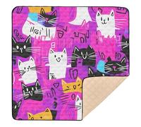 Peach Punk Cats Colorful Cartoon Cute Foldable Baby Playmat for Floor Portable Playroom Activity Mat for Babies Infants Toddlers, 50'' x 50''