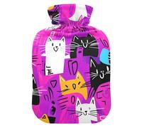 Peach Punk Cats Colorful Cartoon hot-Water Bottle with Soft Cover, 2L hot compresses for The Body for Sore Muscle