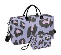 Peach Purple Leopard Print Travel Duffel Bags Carry On Weekend Bag Gym Tote Bag with Adjustable Strap for Trip 2 Pcs Set