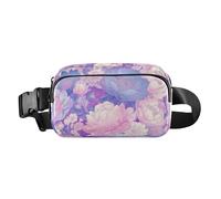 Peach Purple Peony Flowers Fashionable Crossbody Bag Waist Packs for Men Women Small Cross Body Bag Belt Pack with Adjustable Strap for Workout Running Hiking