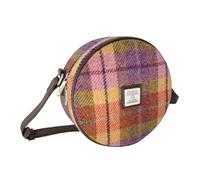 Peach & Purple Tartan Check Harris Tweed Bannock Small Round Shoulder Bag