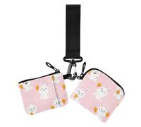 Peach Rabbits Carrots Lovely Dual Wristlet Wallets for Women Slim Detachable Change Purse Key Holder with Zipper Pocket for Daily Use 2 Packs