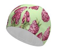 Peach Raspberry Pattern Bathing Cap High Elasticity Swimming Caps Fit Both Long Hair Short Hair Comfortable Large Shower Cap for Drag Reduction and Hair Protection