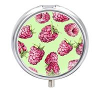 Peach Raspberry Pattern Pill Box Case 3 Compartment Travel Medicine Pill Organizer 3X A Day Portable Vitamin Organizer with Mirror Small Pillbox for Purse & Pocket Cute Daily Medicine Container Metal