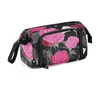 Peach Red Romantic Vintage Roses Pencil Box Large Capacity Pencil Box Case Multifunctional Pencil Cases for Teen for Women Preppy School