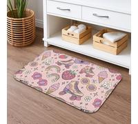 Peach Retro Fun Quick Dry Bath Mat, Roller Skates and Ice Cream Patterns Absorbent Non Slip Mat, Summer Playful Washable Bath Rugs for Bathroom Decor 16x24 Inch