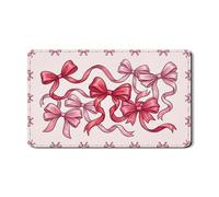 Peach Ribbon Dish Drying Mats for Kitchen Counter, Cute Bow Design Absorbent Rubber Dish Drainer Mat, Festive Pu Leather Drying Pad for Coffee Bar Protector 12x20 Inch