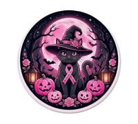 Peach Ribbon Witch Cat Halloween Small Mouse Pad | Witch Hat Cat, Breast Cancer Awareness Ribbon, Peach Pumpkins, Autumn Floral Accents, Full Moon Forest