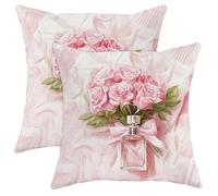 Peach Rose Floral Pillow Covers Set of 2, Romantic Decorative Throw Cushions for Spring Home Décor, Bed Sofa Couch Accents Pillows with Perfume Bottle Design 20x20 Inch