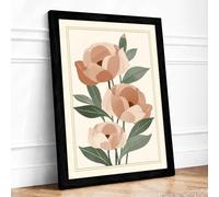 Peach Roses in Bloom Botanical Framed Wall Art Print A2 (59.4×42cm) Black, Wall Decor for Living Room, Bedroom, Office & Home, Ready to Hang, Art Gift