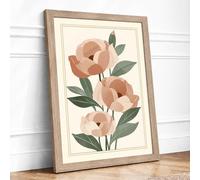 Peach Roses in Bloom Botanical Framed Wall Art Print A2 (59.4×42cm) Oak, Wall Decor for Living Room, Bedroom, Office & Home, Ready to Hang, Art Gift