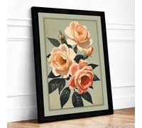 Peach Roses Study Botanical Framed Wall Art Print A2 (59.4×42cm) Black, Wall Decor for Living Room, Bedroom, Office & Home, Ready to Hang, Art Gift