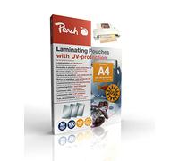 Peach S-PP525-25 Laminating Pouches A4 125 mic 100 Pouches with UV Filter for Permanent Light Protection Especially Suitable for Photos Compatible with Laminators of All Brand Manufacturers