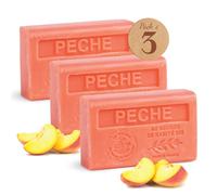 Maison du Savon de Marseille - French Soap made with Organic Shea Butter - Moisturising for Soft Skin - Peach Fragrance - 125 Gram Bars - Set of 3