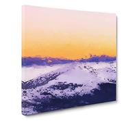 Peach Sky Over the Mountain Canvas Print | Gallery Wrapped 30mm Frame Wall Art | 20x20 inches | Ready to Hang | Abstract Landscape Picture | Living Room Bedroom Lounge Office