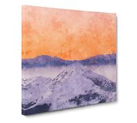 Peach Sky Over the Mountain Canvas Print | Gallery Wrapped 30mm Frame Wall Art | 20x20 inches | Ready to Hang | Abstract Landscape Picture | Living Room Bedroom Lounge Office