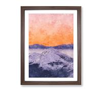 Peach Sky Over The Mountain Painting Modern Framed Print | A2 Walnut Framed Wall Art | Ready to Hang | Modern Landscape Picture | Living Room Bedroom Lounge Office