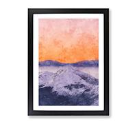 Peach Sky Over The Mountain Painting Modern Framed Print | A3 Black Framed Wall Art | Ready to Hang | Modern Landscape Picture | Living Room Bedroom Lounge Office