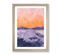 Peach Sky Over The Mountain Painting Modern Framed Print | A4 Oak Framed Wall Art | Ready to Hang | Modern Landscape Picture | Living Room Bedroom Lounge Office
