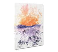 Peach Sky Over The Mountain Watercolour Canvas Print | Gallery Wrapped 30mm Frame Wall Art | 24x16 inches | Ready to Hang | Modern Landscape Picture | Living Room Bedroom Lounge Office