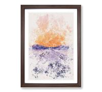 Peach Sky Over The Mountain Watercolour Framed Print | A2 Walnut Framed Wall Art | Ready to Hang | Modern Landscape Picture | Living Room Bedroom Lounge Office