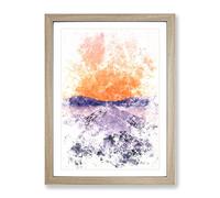 Peach Sky Over The Mountain Watercolour Modern Framed Print | A3 Oak Framed Wall Art | Ready to Hang | Modern Landscape Picture | Living Room Bedroom Lounge Office