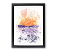 Peach Sky Over The Mountain Watercolour Modern Framed Print | A4 Black Framed Wall Art | Ready to Hang | Modern Landscape Picture | Living Room Bedroom Lounge Office