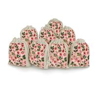 Peach Strawberry Print 8 PCS Muslin Bags with Drawstring Sachet Bags Empty Small Cotton Drawstring Bag Muslin Reusable & Washable Cotton Bag for Herb Spice Candy Soap Jewelry Wedding Gift Pouches
