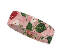 Peach Strawberry Print Sports Sweatband 15" Polyester Hairband Absorbent Quick-Dry Headband for Running, Yoga