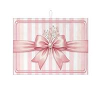 Peach Striped Dish Drying Mats for Kitchen Counter, Elegant Bow Floral Absorbent Dish Drainer Rack Mat, Spring Vintage Microfiber Drying Pad for Kitchen Counter Decor 18x24 Inch