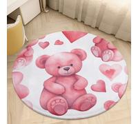 Peach Style Bear Area Rug Washable Circle Carpet Non-Slip Round Floor Rug Small Low Pile Waterproof Print Door Mat Pad Decor for Bedroom Living Room Bathroom Kitchen 60 * 60cm