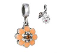 Peach Sunflower Love Charm Bead for Pandora Moments Bracelets 925 Sterling Silver Decorated with Crystals and Opening to Reveal Love Heart Her Girls Women - Happy Birthday Gift Box