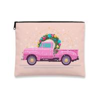 Peach Truck Makeup Bag, Vintage Christmas Cosmetic Travel Pouch for Women, Portable Small Zipper Organizer, Holiday Skincare Toiletry Bag, Peach, 7x9 Inch, Truck