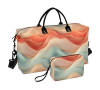 Peach Turquoise Red Wave Abstract Art Style Decorative Travel Duffel Bags Gym Sports Duffel Bags with Adjustable Strap for Yoga 2 Pcs Set bolso de Mano para viajar en Avion